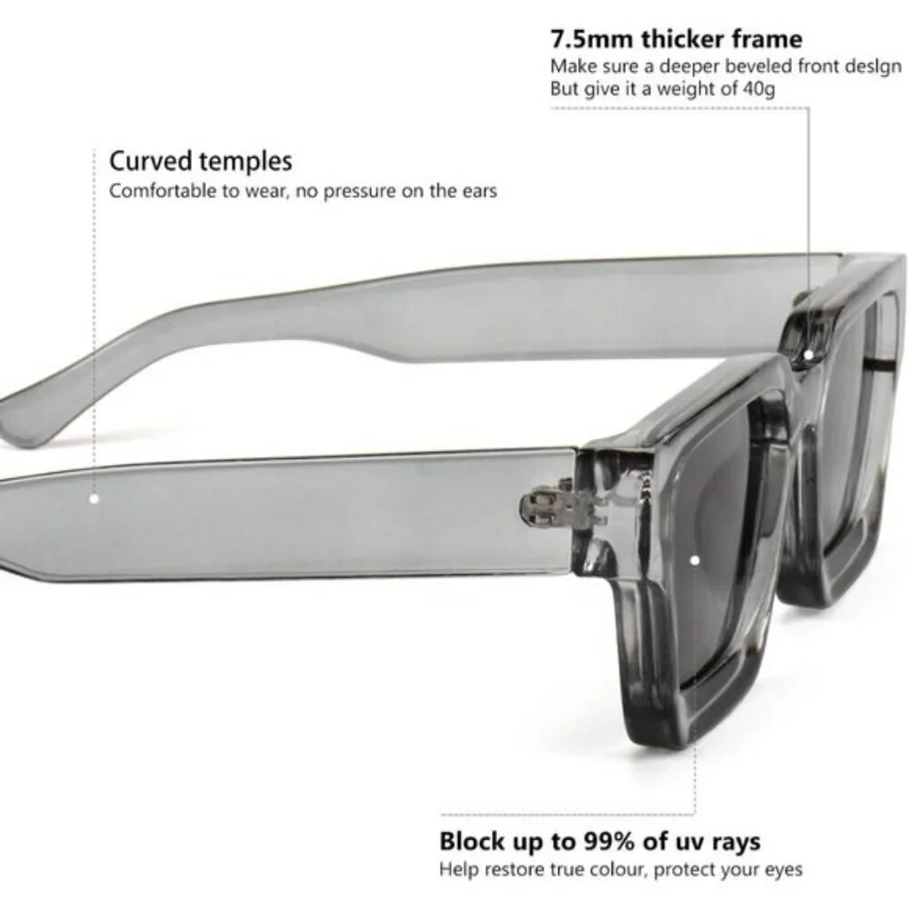 ⚡Men Grey Fashion Thick Trendy Square Shades Rectangle Designer SunGlasses